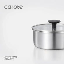 Stainless steel saucepan with black knob glass lid