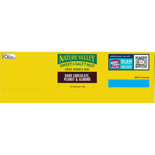 Nature Valley sweet & salty nut granola bar box back panel with scan app and top open text