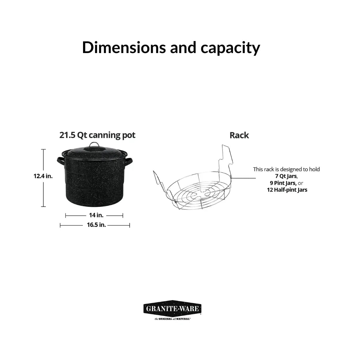 Granite Ware 21.5 Quart Water Bath Canner, Large Enamel Canning Pot with Rack, Canning Supplies for Jam, Salsa and Pickles