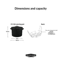 Water bath canner pot and rack dimensions diagram, black speckle finish