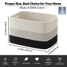 Woven storage basket, cream top and dark base, open rectangular design
