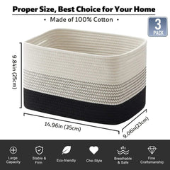 CHERISHGARD Storage Basket, Laundry Basket 3 Pieces, Woven Baskets for Storage for Toys, Towel