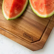 Acacia carving board with VIKING logo and watermelon slices along the edge