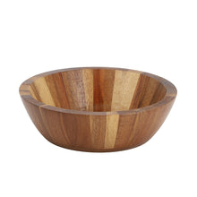 Acacia wood bowl, round 7 inch, dark brown and light bands