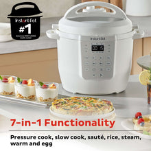White multi-cooker pressure cooker with digital display and side handles