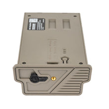 Lithium battery cartridge top panel with latch and three raised slots