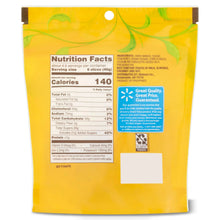 Back of sweetened dried mango pouch with nutrition facts and quality seal