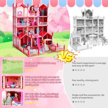 Pink dollhouse playset comparison showing foldable map and sturdier cardboard