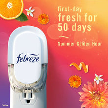 White Febreze plug-in air freshener oil refill with outlet prongs, Summer Golden Hour