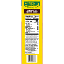 Nutrition facts panel for sweet and salty nut bars, dark chocolate peanut almond