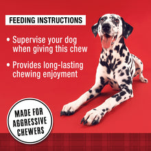 Feeding instructions graphic with Dalmatian dog for stuffed dry chew bone