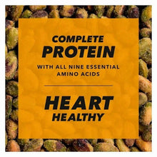 Pistachio kernels with on-bag text: Complete protein, Heart healthy