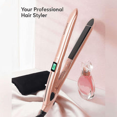 KIPOZI Nano Negative Ion Flat Iron, Anti-Static Hair Straightener with 1 inch Floating Titanium Plates, Champagne Gold - USA MEGA SHOP