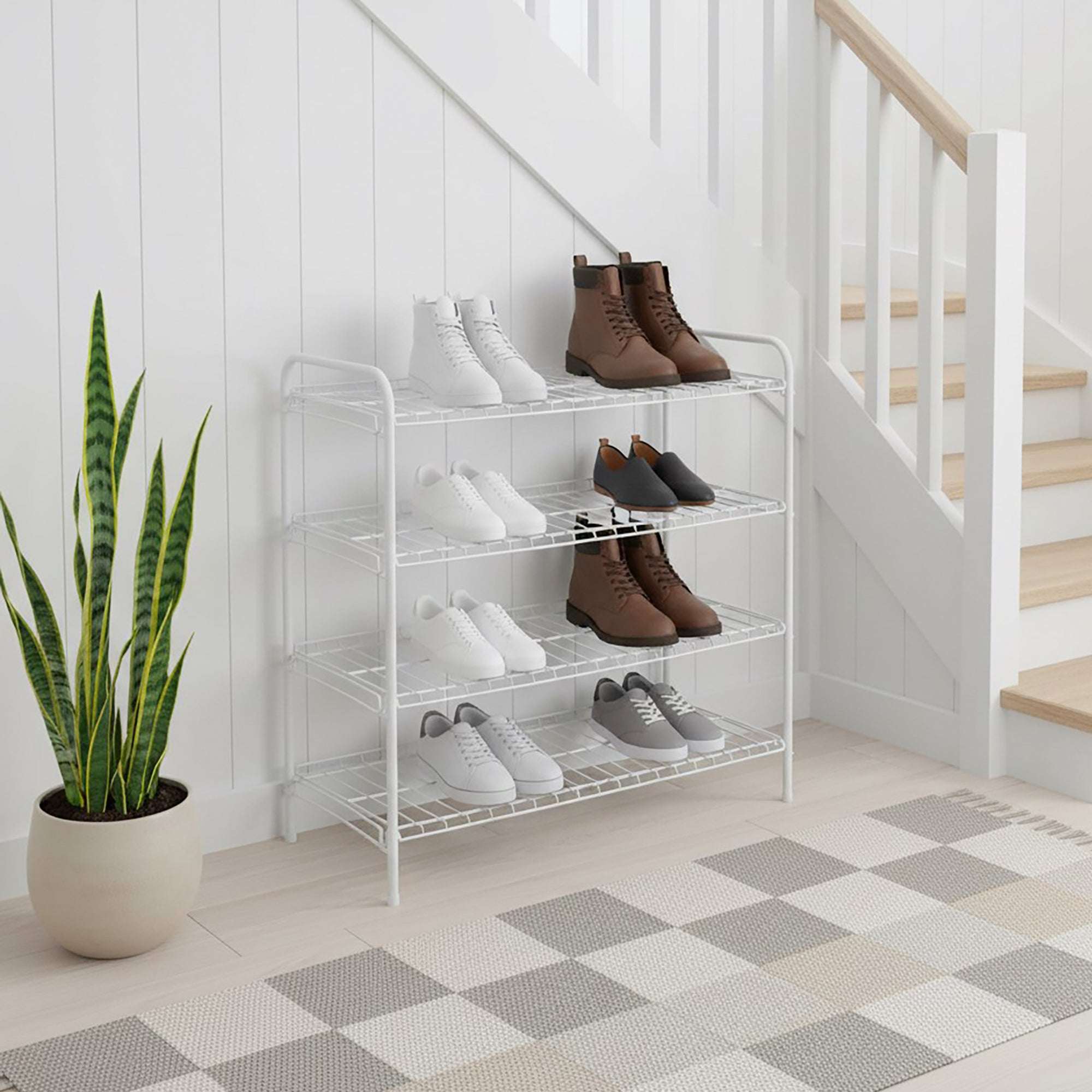 Mainstays Steel Wire Shoe Organizer, 4-Tiers, 12 Shoe Pair Capacity, Durable Shoe Rack, White