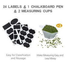 Chalkboard label sheets with pen, measuring cups, and small accessory pieces