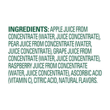 Ingredients label listing juice concentrates: apple, pear, grape, and raspberry