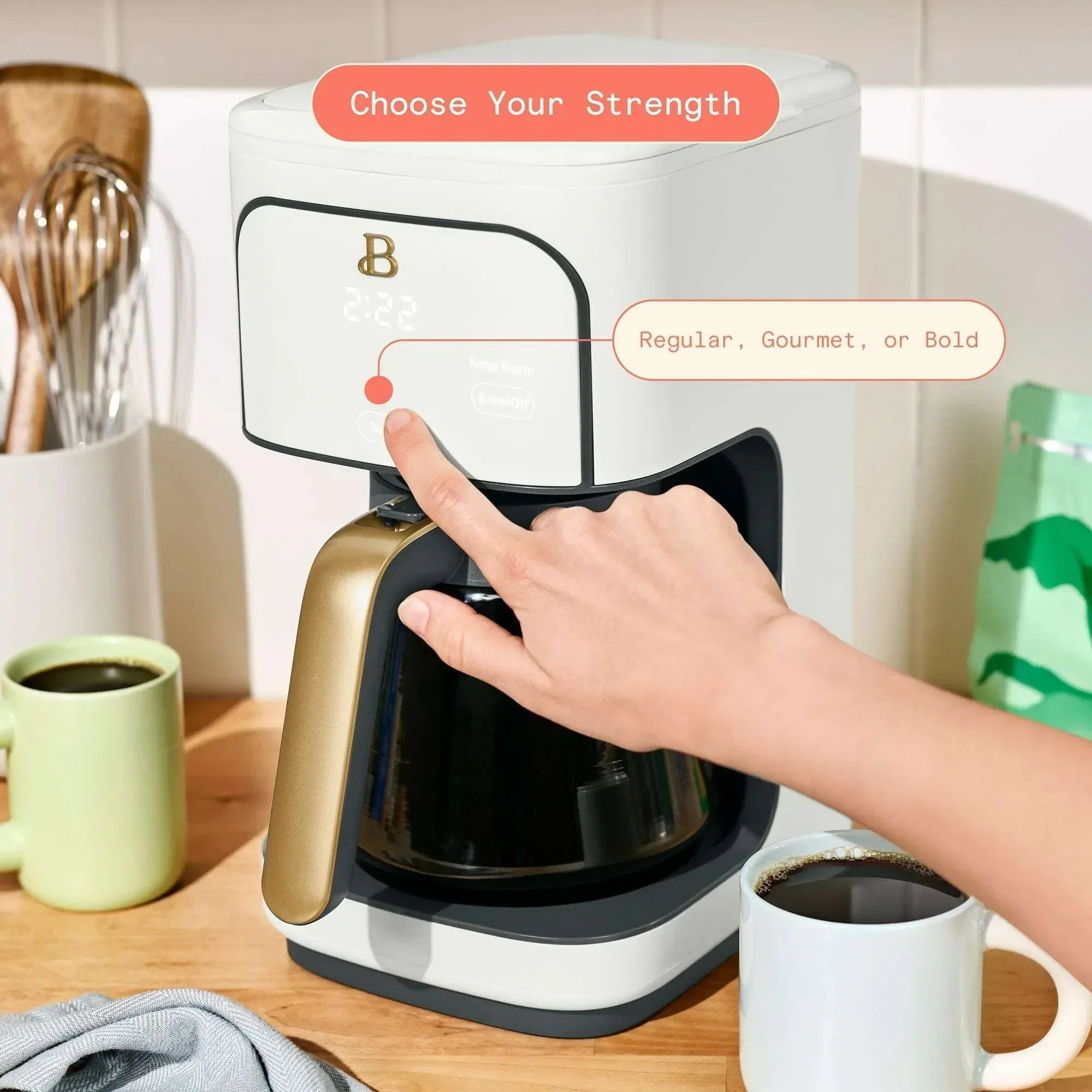 Beautiful 12 Cup Programmable Coffee Maker, White Icing by Drew Barrymore