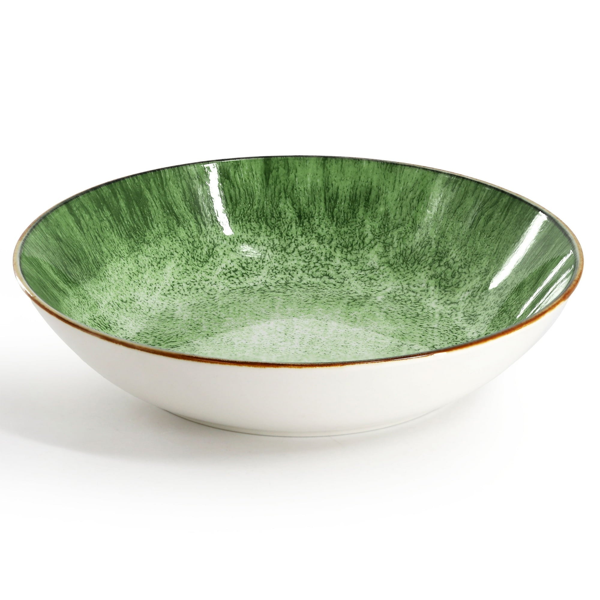 Elama Oceanus 16 Piece Porcelain Double Bowl Dinnerware Set in Green, Tableware Setting Service for 4