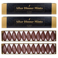 Dark chocolate mint gift box set with assorted oval mint pieces in tray