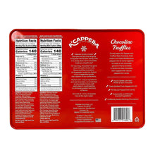 Peppermint truffles tin back with nutrition facts and ingredients panel