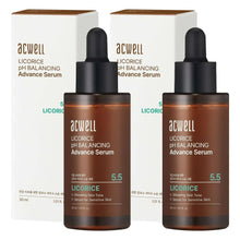 ACWELL licorice pH balancing advance serum, two amber bottles with black droppers (2-pack).