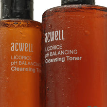 ACWELL licorice pH-balancing cleansing toner bottle with amber liquid close-up