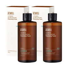 ACWELL licorice pH-balancing cleansing toner bottles, amber liquid and black caps