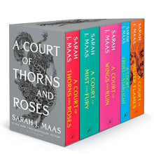 Paperback book box set with colorful spines and large title text on front cover