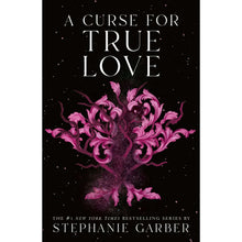 Paperback cover: dark background, pink ornate floral art, title text A Curse for True Love