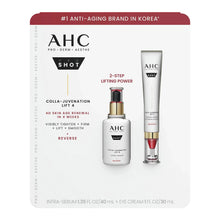 Skincare set box showing serum bottle and eye cream tube with red applicator