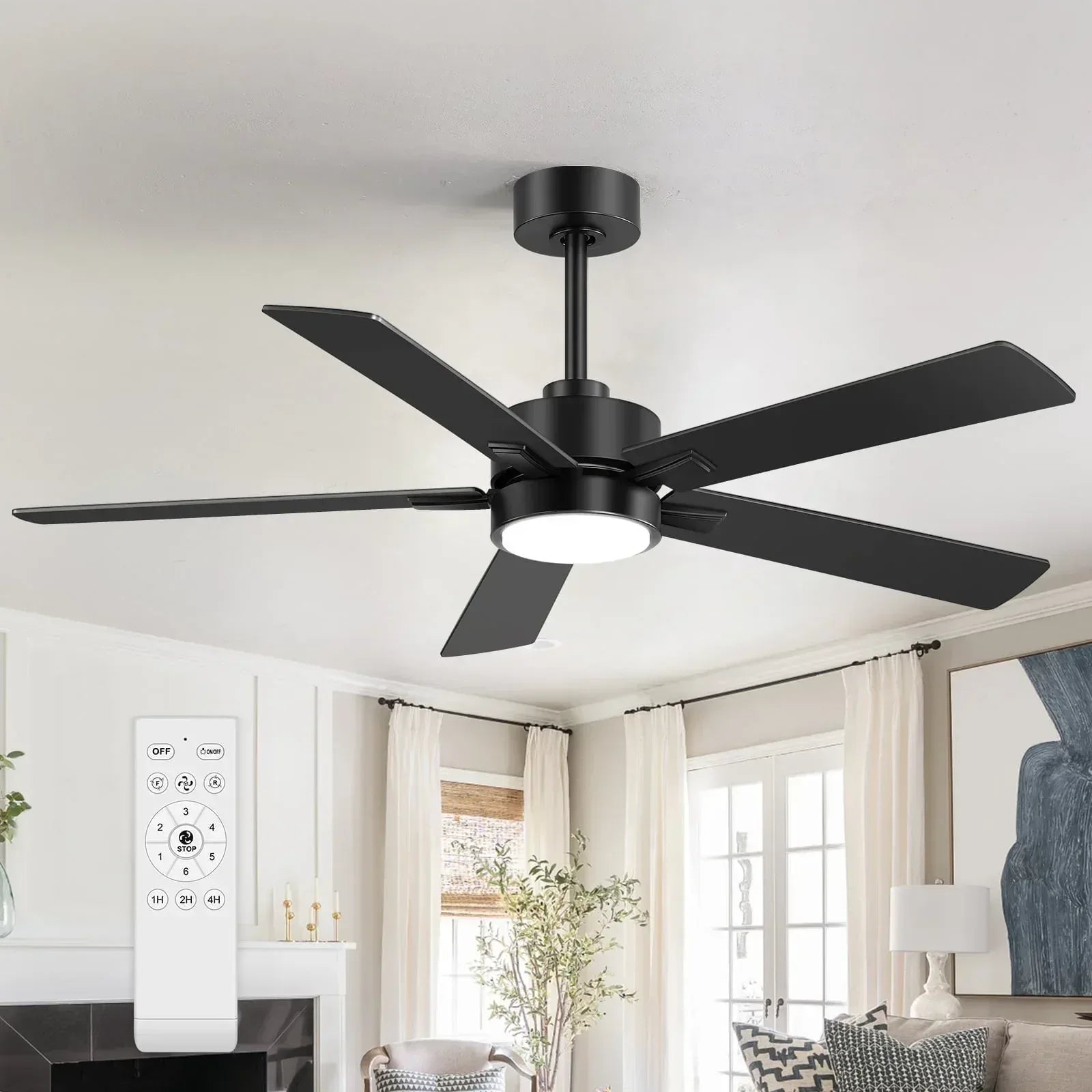 ALKAFY 52 inch Gold & Black LED Ceiling Fan with Remote - Adjustable Reversible Motor for Bedroom Living Room