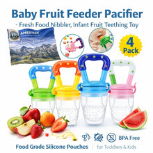 AMERTEER baby fruit feeder pacifier, 4-pack with silicone pouches and safety lock