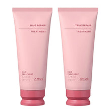 AMOS True Repair hair treatment tubes, pink squeeze bottles with screw caps