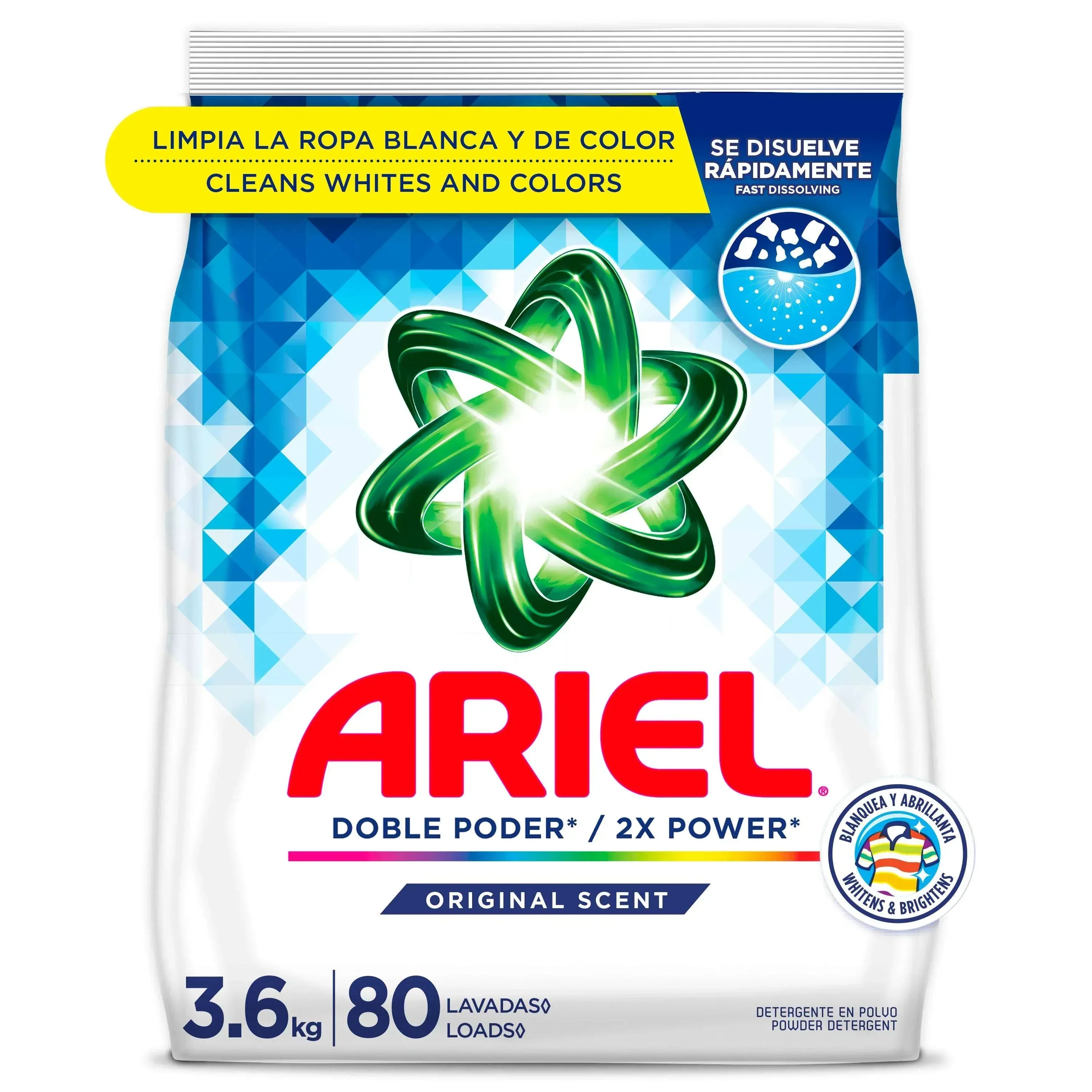 Ariel Powder Laundry Detergent, Original Scent, 3.6 kg, 80 Loads