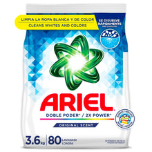 Laundry detergent powder bag with Original Scent label and green swirl emblem