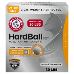 ARM & HAMMER Hardball Lightweight Cat Litter, Clumping, No-Mess Scooping, Multi-Cat, 15 lb