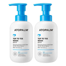 ATOPALM Top to Toe Wash pump bottles, blue pumps, white bottles, 2-pack