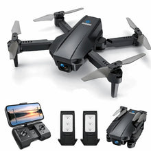 Mini FPV drone with dual front cameras and four foldable propellers, dark gray
