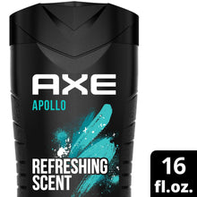 AXE Apollo body wash bottle front, black with APOLLO refreshing scent text, 16 fl oz