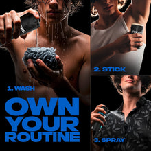 AXE Phoenix body wash bottle shown in hand as part of wash routine graphic