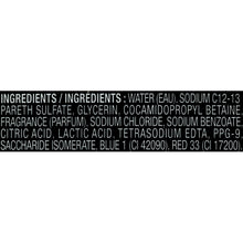Body wash ingredients label with fragrance and preservative text