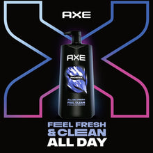 Body wash bottle with feel fresh & clean all day graphic