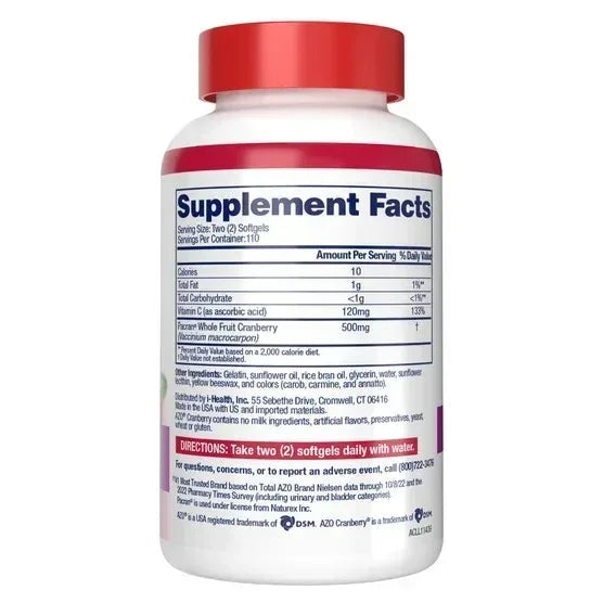 AZO Cranberry Urinary Tract Health 500 mg, 220 Softgels