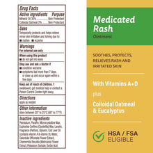Medicated rash ointment drug facts panel with active ingredients and directions