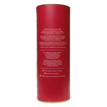 Back label on red sweetheart truffle tin with ingredient information