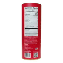 Nutrition Facts panel on back of red truffle tin with barcode