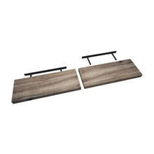 Two floating wood shelves in dark gray-brown with black wall brackets