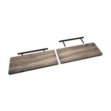 Floating wood shelf pair in gray-brown with two black mounting brackets