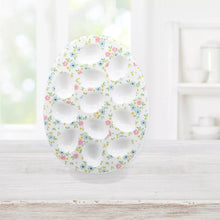 Floral egg serving plate, white oval tray with pastel flower pattern