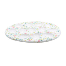 Floral egg serving plate, shallow oval dish with pastel blossoms and molded wells